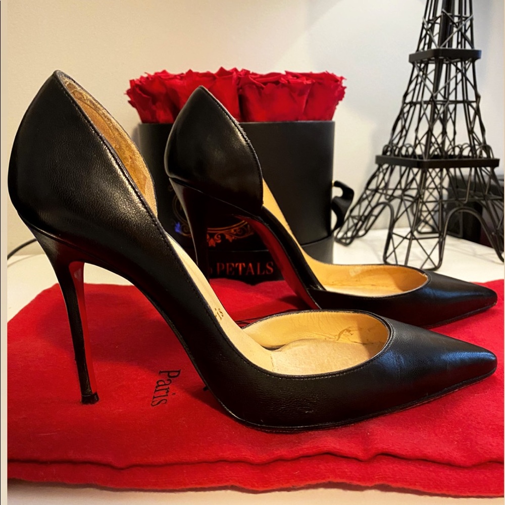 Christian Louboutin Black Leather Pointed Toe Stiletto Heels